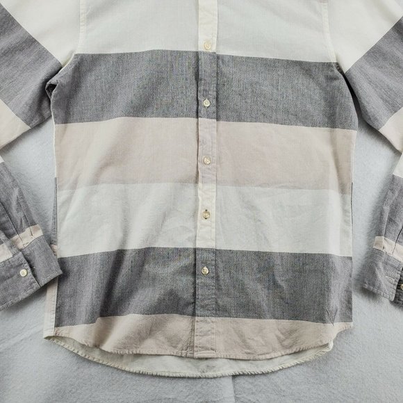 GUESS Shirt Men's Long Sleeve Striped Casual Button Up Oxford White Tan Large - Picture 3 of 12